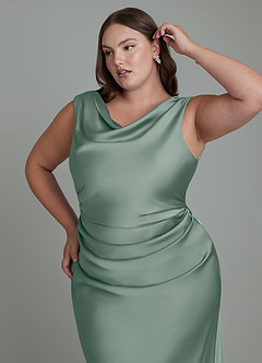 Azazie Kieryn Brautjungfernkleider Meerjungfrau-Linie Plissee Stretch-Satin Kleid Silberner Salbei image12