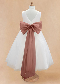 Azazie Kavi Flower Girl Dresses Ivory Cedar Rose A-Line Bow Matte Satin Dress image8