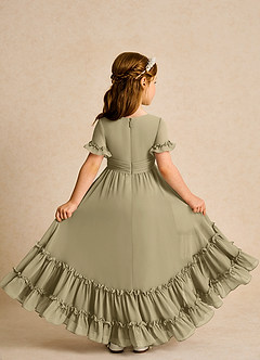 Azazie Kass Flower Girl Dresses Moss Green A-Line Pleated Chiffon Dress image3