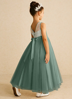 Azazie Tay Flower Girl Dresses Eucalyptus A-Line Sequins Tulle Dress image5