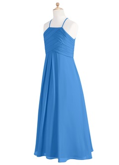 Azazie Ginger Junior A-Linie Plissee Chiffon Kleid Blauhäher image9