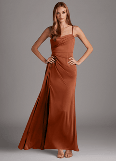 Azazie Bona Final Sale Agave A-Line V-Neck Pleated Stretch Satin Dress image1