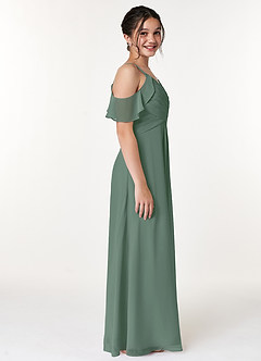 Azazie Dakota Junior Eucalyptus A-Line Off the Shoulder Chiffon Dress image3