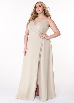 Azazie Lennon Bridesmaid Dresses White Alabaster A-Line Lace Chiffon Dress image10