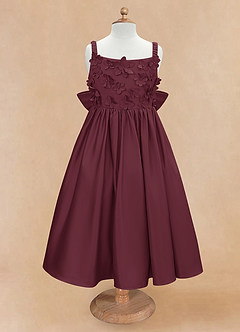 Azazie Midge Robe Demoiselle D'honneur Fillette Robe Trapèze en Mat Satiné Arc Cabernet image5