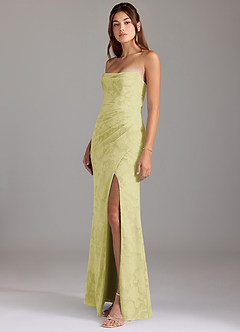 Azazie Leonis Bridesmaid Dresses Lemon Sorbet Sheath Strapless Floral Burnout Convertible Dress image5