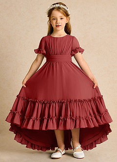 Azazie Kass Flower Girl Dresses Rust A-Line Pleated Chiffon Dress image2