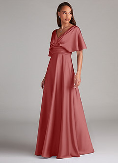 Azazie Pamela Robes de demoiselle d'honneur Robe Trapèze en Satin extensible Plissée Antique Rose image4