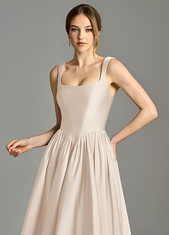 Azazie Verina Bridesmaid Dresses White Alabaster A-Line Pleated Stretch Satin Dress image2