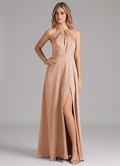 Azazie Evalleen Bridesmaid Dresses English Rose A-Line Pleated Stretch Satin Dress image1
