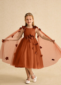 Azazie Staria Flower Girl Dresses Burnt Orange Ball-Gown Ruched Tulle Dress image4