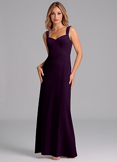 Azazie Denice Bridesmaid Dresses Grape Sheath Pleated Velvet Dress image1