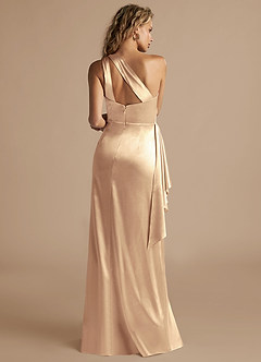 Azazie Maive Bridesmaid Dresses Gold Sheath Ruched Metallic Satin Dress image3
