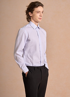 front Aiden White Mist Blue 100% Cotton Non-Iron Striped Dress Shirt