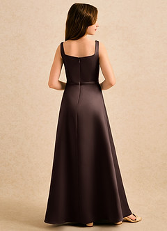 Azazie Emiko Girls Formal Robe Demoiselle D'honneur Fillette Robe Trapèze en Mat Satiné Plissée Ganache image2
