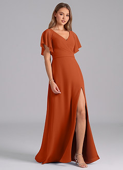 Azazie Ambrosia Bridesmaid Dresses Burnt Orange A-Line Pleated Chiffon Dress image5