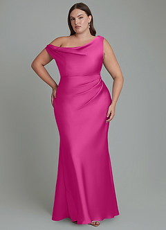 Azazie Emerson Bridesmaid Dresses Fuchsia Mermaid Off the Shoulder Stretch Satin Dress image8