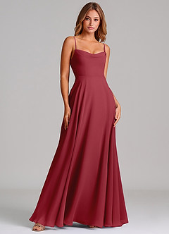 Azazie Elle Brautjungfernkleider Eine Linie Plissee Chiffon Kleid Granatapfelrot image3