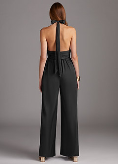 Azazie Oli Robes de demoiselle d'honneur Combinaison en Satin extensible Plissée Noir image2