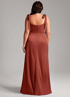 Azazie Frostine Bridesmaid Dresses Terracotta A-Line Bow Stretch Satin Dress image11