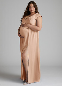 Azazie Allessia Brautjungfernkleider für Schwangere A-Linie Plissee Stretch-Satin Bodenlänge Kleid image8