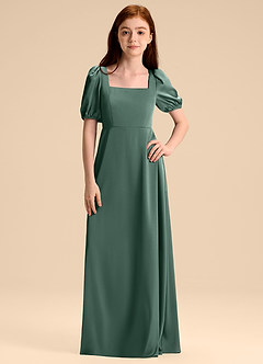 Azazie Briar Junior Robe Trapèze en Satin extensible Arc Eucalyptus image6