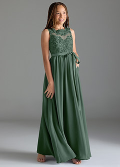 Azazie Elly Junior Agave A-Line Lace Chiffon Dress image4