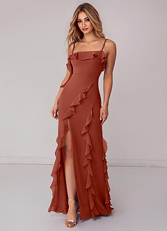 Azazie Malia Bridesmaid Dresses Auburn Sheath Ruched Chiffon Dress image3