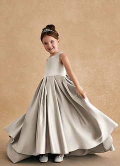 Azazie Sammy Flower Girl Dresses Frost A-Line Lace Matte Satin Dress image5