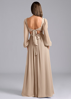 Azazie Teri Bridesmaid Dresses Taupe A-Line Long Sleeve Chiffon Dress image2