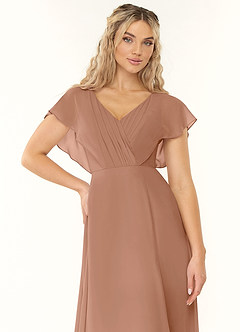 Azazie Rylee Robes de demoiselle d'honneur Robe Trapèze en Mousseline de soie Plissée Champagne Rosé image5