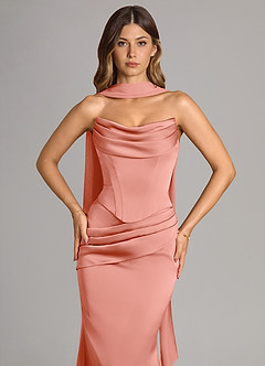 Azazie Sorrel Bridesmaid Dresses Coral Mermaid Strapless Stretch Satin Convertible Dress image5