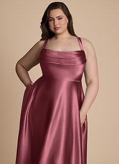 Azazie Shaude Abiti da Damigella Abito A-Line in Raso Metallizzato Plissettato Rosa Del Deserto image10