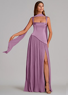 Azazie Stephanie Bridesmaid Dresses Wisteria A-Line Pleated Stretch Satin Dress image1