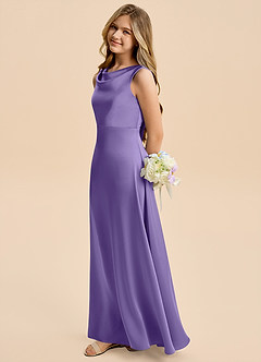 Azazie Kiki Junior Tahiti A-Line Bow Stretch Satin Dress image3