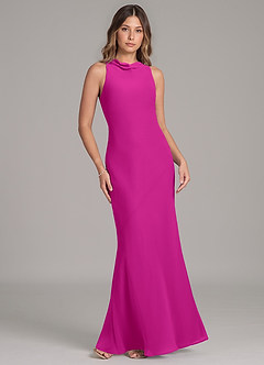 Azazie Allettie Vestidos de damas de honor Vestido de Fucsia de Gasa de Corte Sirena image6
