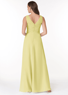 Azazie Flora Robes de demoiselle d'honneur Robe Trapèze en Mousseline de soie Plissée Sorbet Citron image2