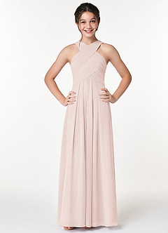 Azazie Kaleigh Junior Rose Petal A-Line Pleated Chiffon Dress image1
