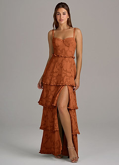Azazie Romie Bridesmaid Dresses Burnt Orange A-Line Corset Floral Burnout Dress image4