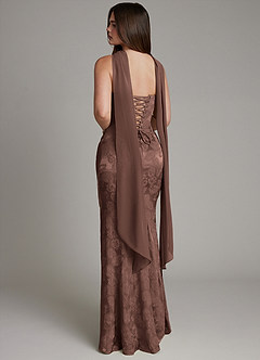 Azazie Electra Probar vestidos en casa Vestido de Jacquard De Chocolate de Jacquard Floral de Corte Sirena con Corsé image4