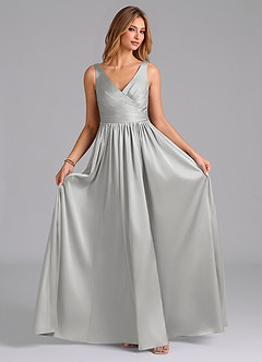 Azazie Keyla Bridesmaid Dresses Silver A-Line Pleated Stretch Satin Dress image4