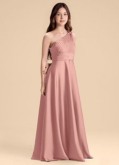 Azazie Charlize Junior Rosette A-Line Pleated Stretch Satin Dress image3