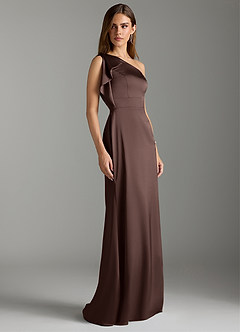 Azazie Rinna At-home Try On Dresses Agave Mermaid Ruched Stretch Satin Dress image3