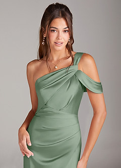 Azazie Wynter Brautjungfernkleider Etui Schulterfrei Stretch-Satin Kleid Matcha image5