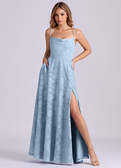 Azazie Elle Jurken voor bruidsmeisjes Jurk van Bloemen Burn-out met A-Lijn Geplooid Hemelsblauw image3