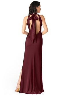 Azazie x Delaney Bridesmaid Dresses Cabernet Sheath High Neck Stretch Satin Dress image4