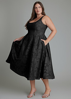 Azazie Amalie Bridesmaid Dresses Black A-Line Pleated Floral Burnout Dress image4