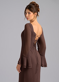 Azazie Leone Vente Finale Robe Sirène en Mousseline de soie Corset Cabernet image2