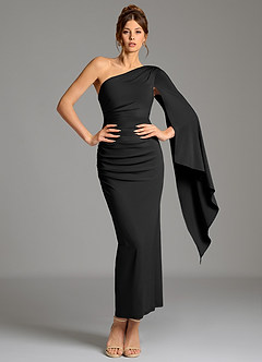 Azazie Jana Bridesmaid Dresses Black Sheath Long Sleeve Premium Stretch Jersey Dress image5