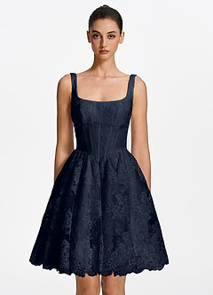 Laetitia Marine Minikleid mit eckigem Ausschnitt, Schnürung und Korsett image3